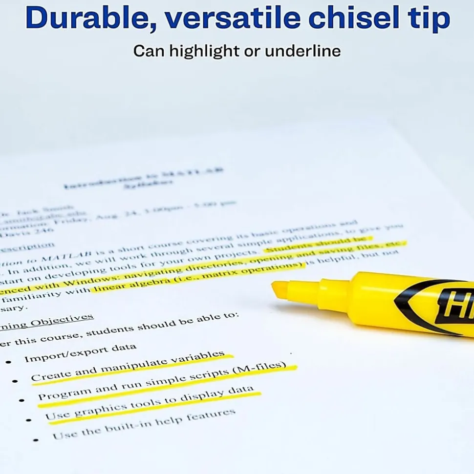Avery® Hi-Liter® SmearSafe® Highlighters, Chisel Tip, Desk-Style, Yellow, Pack Of 12 Highlighters