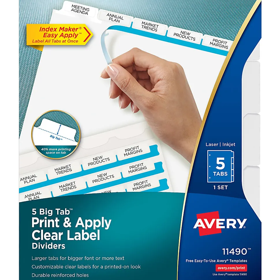 Avery®Index Maker® Big Tab Clear Label Dividers, 5-Tab Set