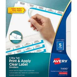 Avery®Index Maker® Big Tab Clear Label Dividers, 5-Tab Set