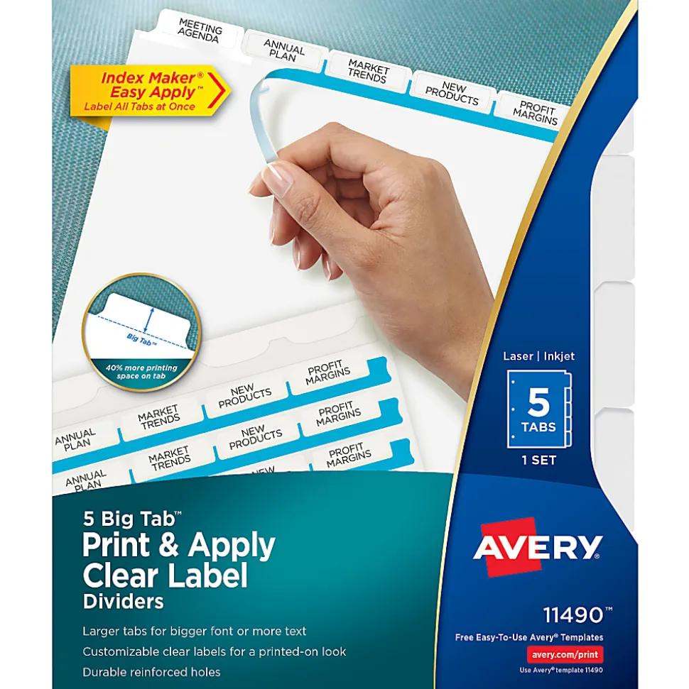 Avery®Index Maker® Big Tab Clear Label Dividers, 5-Tab Set