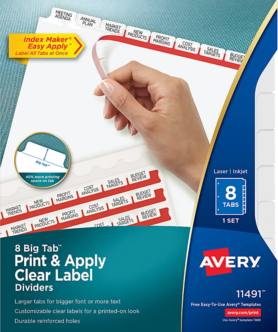 Avery®Index Maker® Big Tab Clear Label Dividers, 8-Tab Set