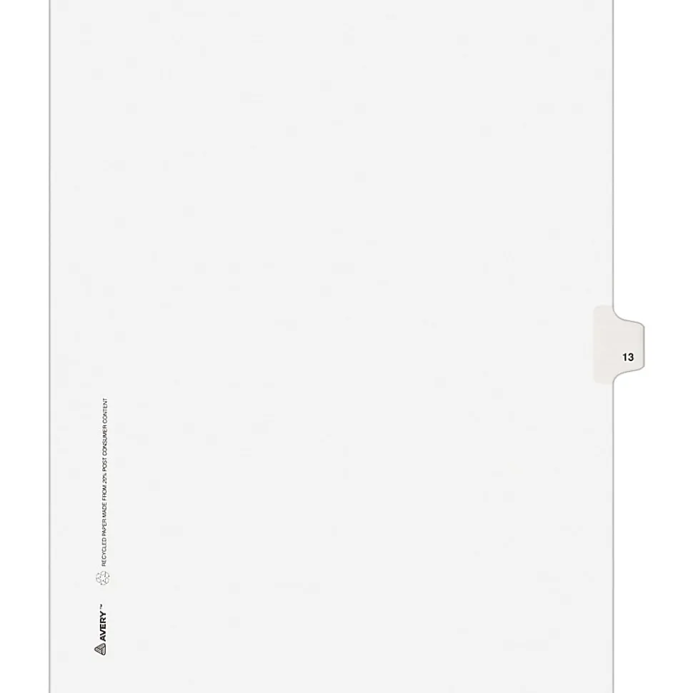Avery® Individual Legal Dividers Avery® Style, Letter Size, Side Tab #13, White Dividers/White Tabs, Pack Of 25