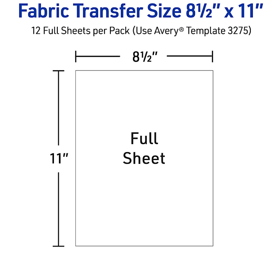 Avery® Inkjet Printer T-Shirt Transfer Paper, 3275, Letter Size (8 1/2" x 11"), Pack Of 12