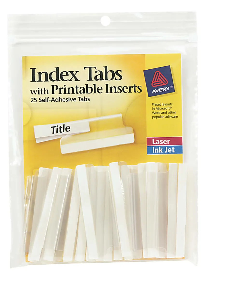 Avery® Insertable Self-Adhesive Index Tabs With Printable Inserts, 2", Clear, Pack Of 25