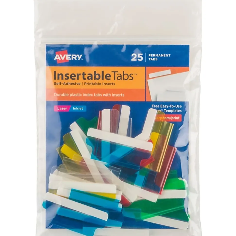 Avery® Insertable Self-Adhesive Index Tabs With Printable Inserts, 1", Clear, Pack Of 25