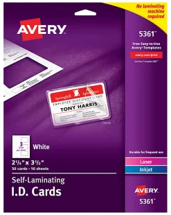 Avery® Laminated I.D. Cards, Box Of 30