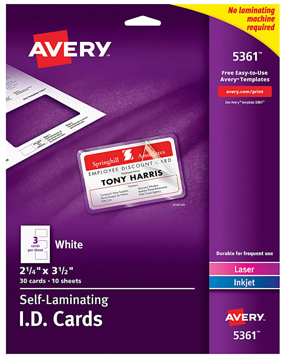 Avery® Laminated I.D. Cards, Box Of 30