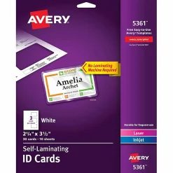 Avery® Laminated I.D. Cards, Box Of 30