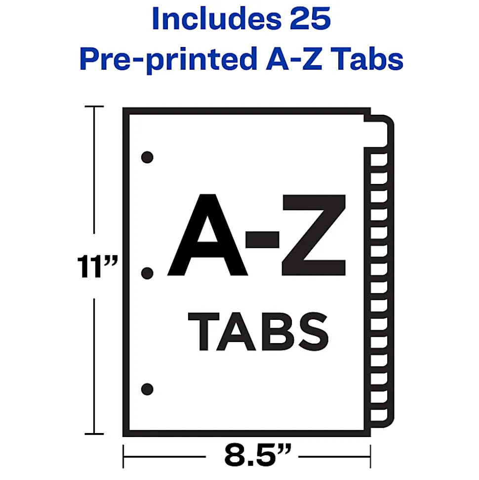Avery® Laminated Preprinted Dividers, A-Z Tabs, 8 1/2" x 11", Set Of 25