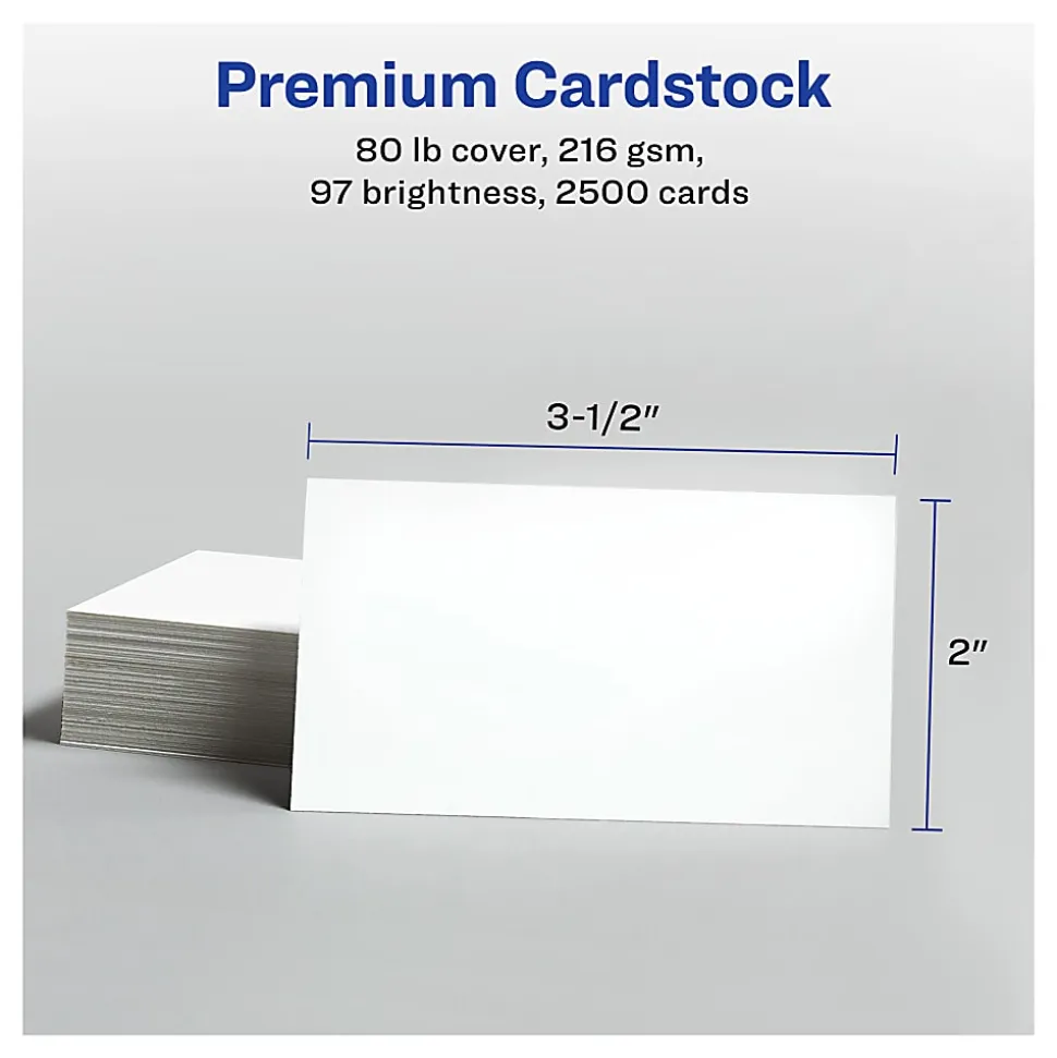 Avery® Laser Microperforated Business Cards, 2" x 3 1/2", White, Pack of 2,500