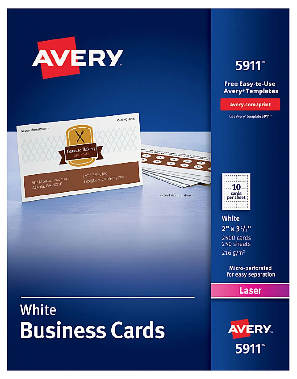 Avery® Laser Microperforated Business Cards, 2" x 3 1/2", White, Pack of 2,500