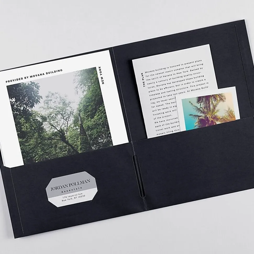 Avery® Letter Pocket Folder - 8 1/2" x 11" - 40 Sheets Capacity - 2 Internal Pocket - Embossed Paper - Black - Embossed - 25/Box - 5 / Carton