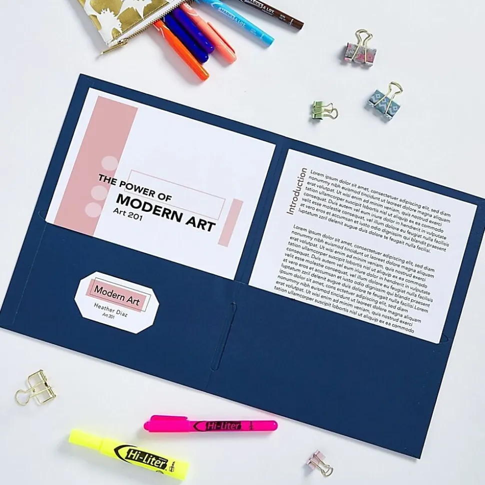 Avery® Letter Pocket Folder - 8 1/2" x 11" - 40 Sheets Capacity - 2 Internal Pocket - Embossed Paper - Assorted - Embossed - 25/Box - 5 / Carton