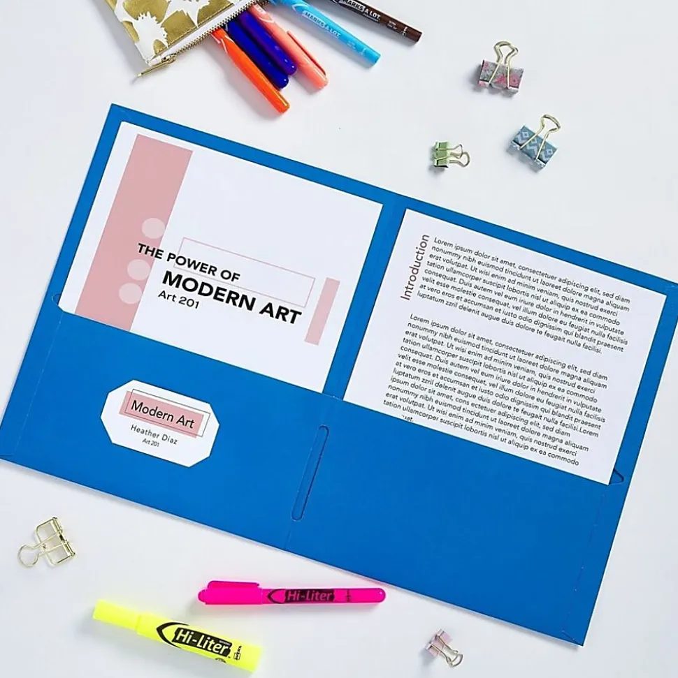 Avery® Letter Pocket Folder - 8 1/2" x 11" - 40 Sheets Capacity - 2 Internal Pocket - Light Blue - Embossed - 25/Box - 5 / Carton