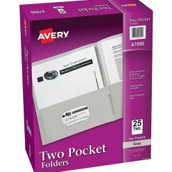 AveryĀ® Letter Pocket Folder - 8 1/2" x 11" - 40 Sheets Capacity - 2 Internal Pocket - Embossed Paper - Gray - Embossed - 25/Box - 5 / Carton