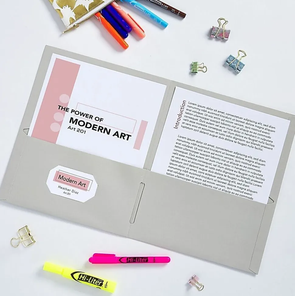 Avery® Letter Pocket Folder - 8 1/2" x 11" - 40 Sheets Capacity - 2 Internal Pocket - Embossed Paper - Gray - Embossed - 25/Box - 5 / Carton