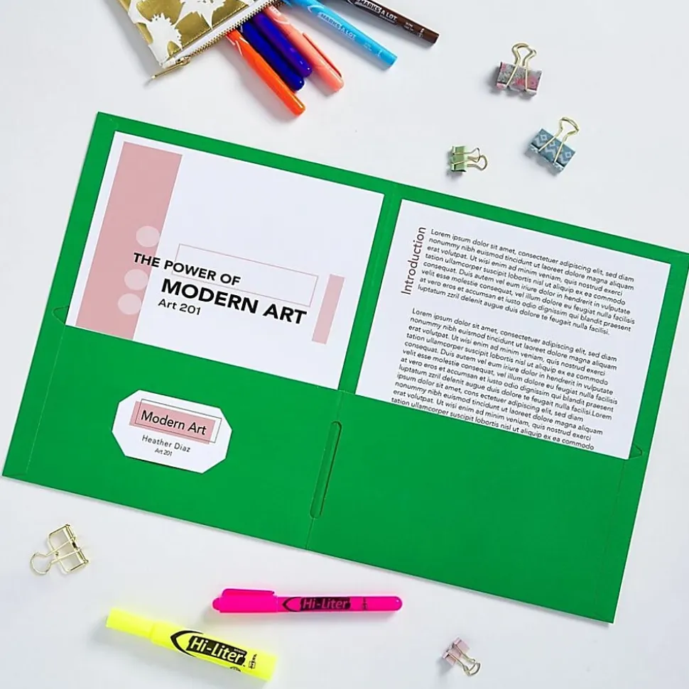 Avery® Letter Pocket Folder - 8 1/2" x 11" - 40 Sheets Capacity - 2 Internal Pocket - Embossed Paper - Green - Embossed - 25/Box - 5 / Carton