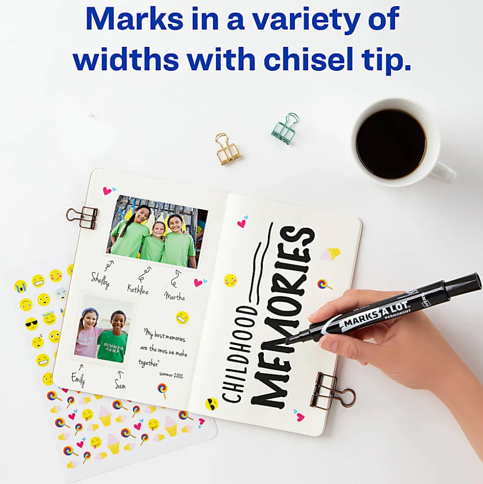 Avery® Marks A Lot® Permanent Markers, Chisel Tip, Large Desk-Style Size, Black, Pack Of 36