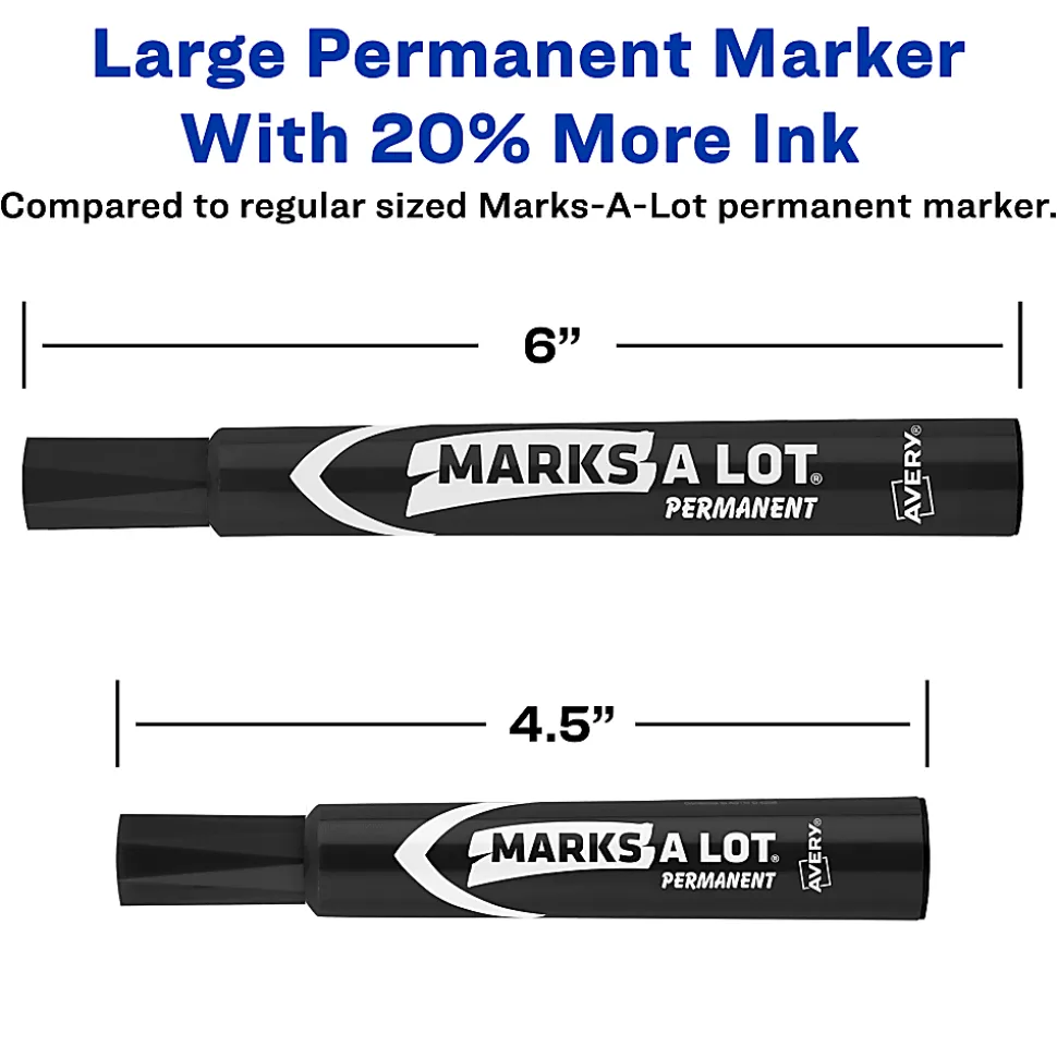 Avery® Marks A Lot® Permanent Markers, Chisel Tip, Large Desk-Style Size, Black, Pack Of 36