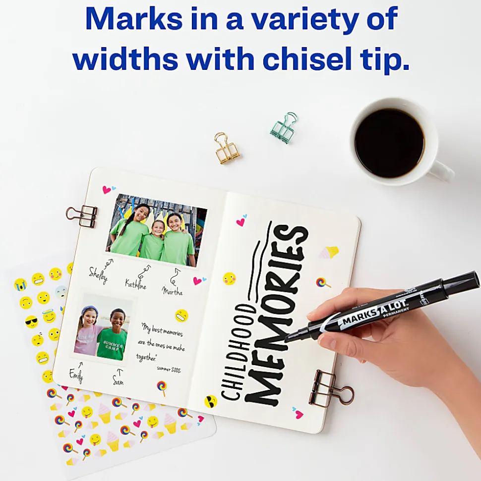 Avery® Marks A Lot® Permanent Markers, Chisel Tip, Large Desk-Style Size, Black, Pack Of 12