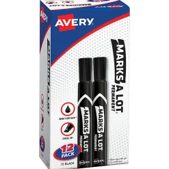 Avery® Marks A Lot® Permanent Markers, Chisel Tip, Large Desk-Style Size, Black, Pack Of 12