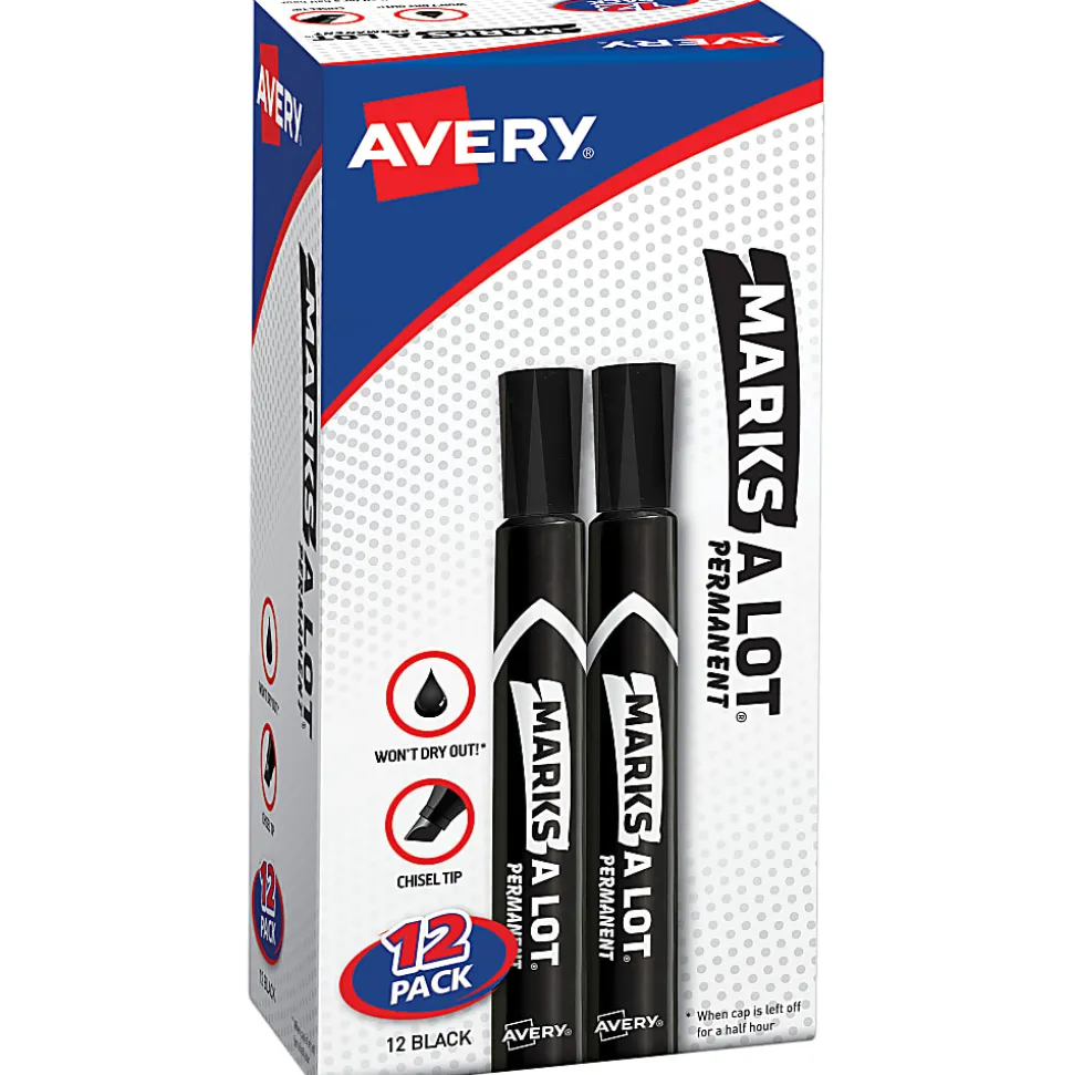 Avery® Marks A Lot® Permanent Markers, Chisel Tip, Large Desk-Style Size, Black, Pack Of 12