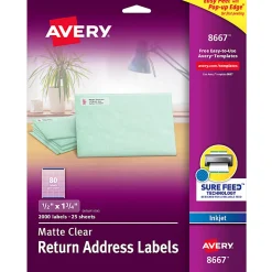 Avery® Matte Return Address Labels With Sure Feed® Technology, 8667, Rectangle, 1/2