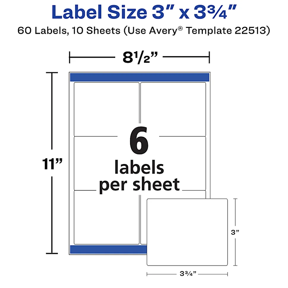 Avery® Matte Shipping Labels With Sure Feed® Technology, 22513, Rectangle, 3-1/3" x 4", Clear, Pack Of 60
