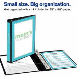 Avery® Mini Durable View 3-Ring Binder, 1/2" Round Rings, Black