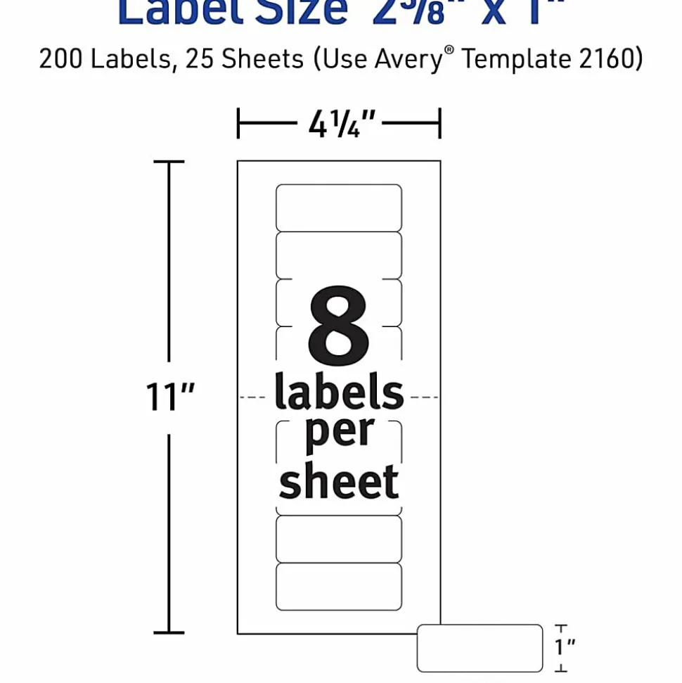Avery® Mini-Sheets® Address Labels, 2160, Rectangle, 1" x 2-5/8", White, Pack Of 200 Labels