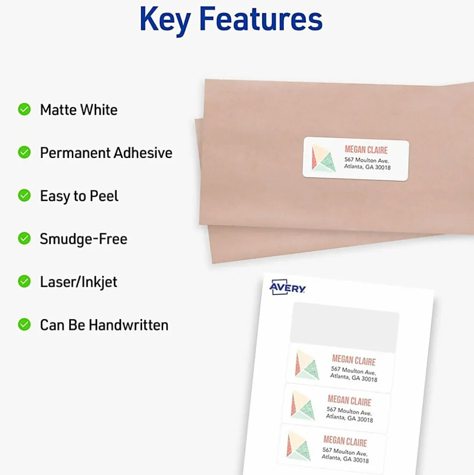 Avery® Mini-Sheets® Address Labels, 2160, Rectangle, 1" x 2-5/8", White, Pack Of 200 Labels