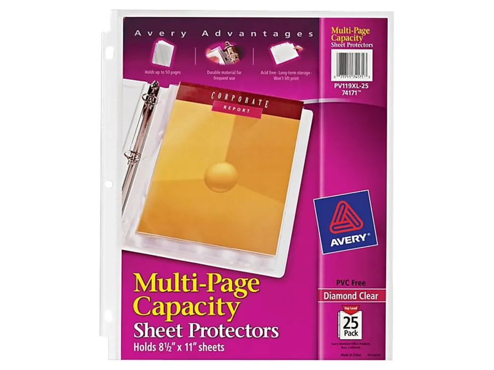 Avery® Multi-Page Capacity Sheet Protectors, 8 1/2" x 11", Top Loading, Pack Of 25