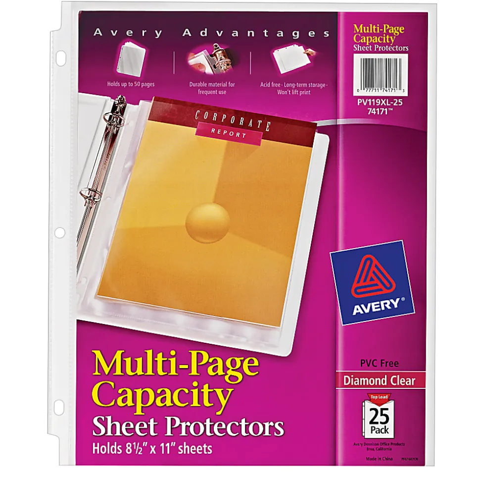 Avery® Multi-Page Capacity Sheet Protectors, 8 1/2" x 11", Top Loading, Pack Of 25