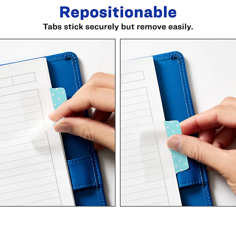 Avery® Multiuse Ultra Tabs®, 2-Side Writable, 2" x 1.5", Pink/Blue/Purple, Pastel Dots, Pack Of 24 Repositionable Tabs