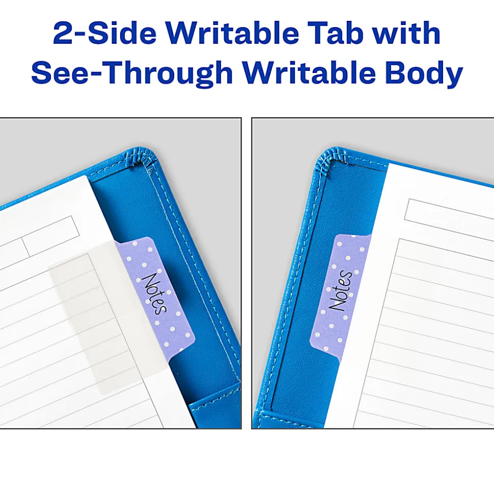 Avery® Multiuse Ultra Tabs®, 2-Side Writable, 2" x 1.5", Pink/Blue/Purple, Pastel Dots, Pack Of 24 Repositionable Tabs