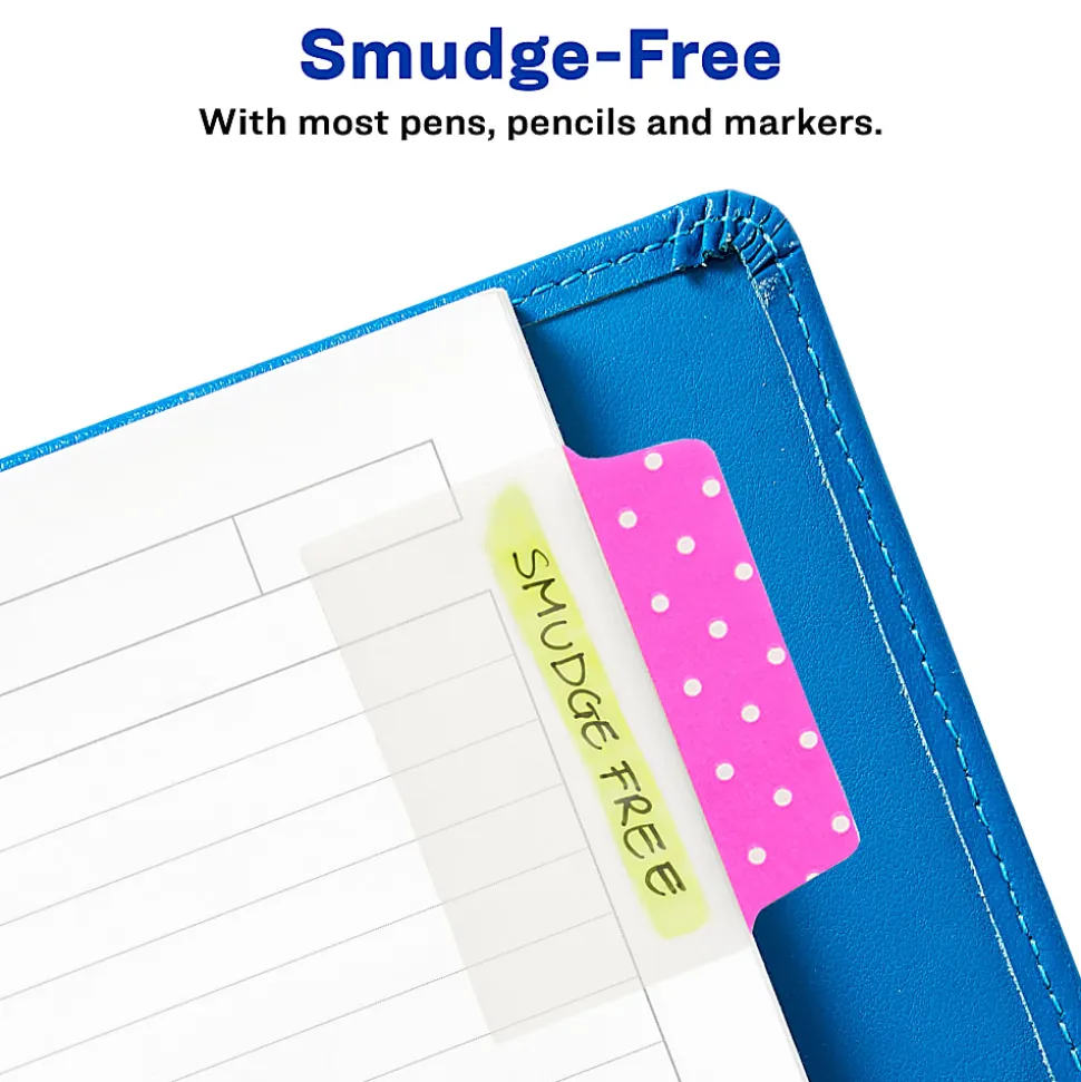 Avery® Multiuse Ultra Tabs®, 2-Side Writable, 2" x 1.5", Pink/Blue/Purple, Pastel Dots, Pack Of 24 Repositionable Tabs