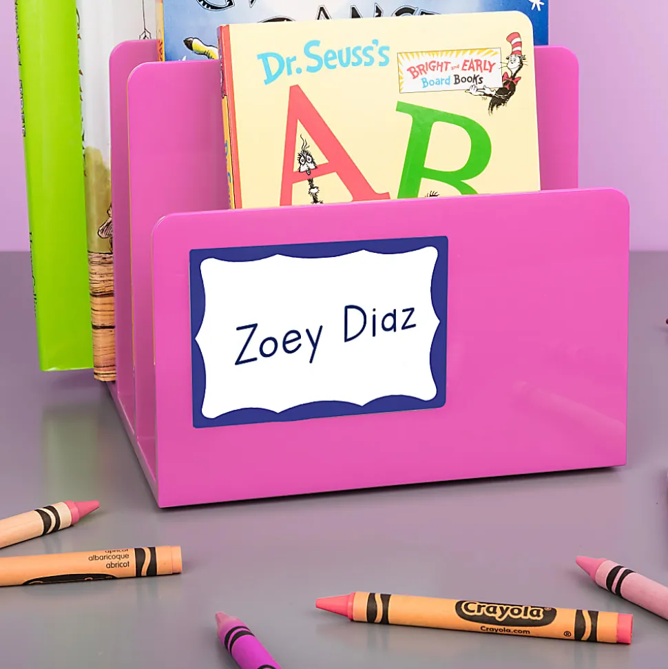Avery® Name Tags, 05144, 2-1/3" x 3-3/8", White With Blue Border, 100 Removable Name Badges
