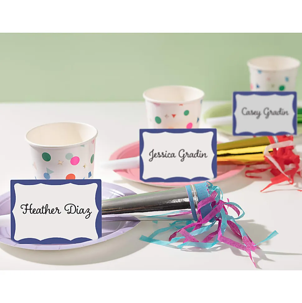 Avery® Name Tags, 05144, 2-1/3" x 3-3/8", White With Blue Border, 100 Removable Name Badges