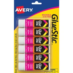 Avery® Permanent Glue Stick™, Washable, Nontoxic, 0.26 oz., Pack Of 6