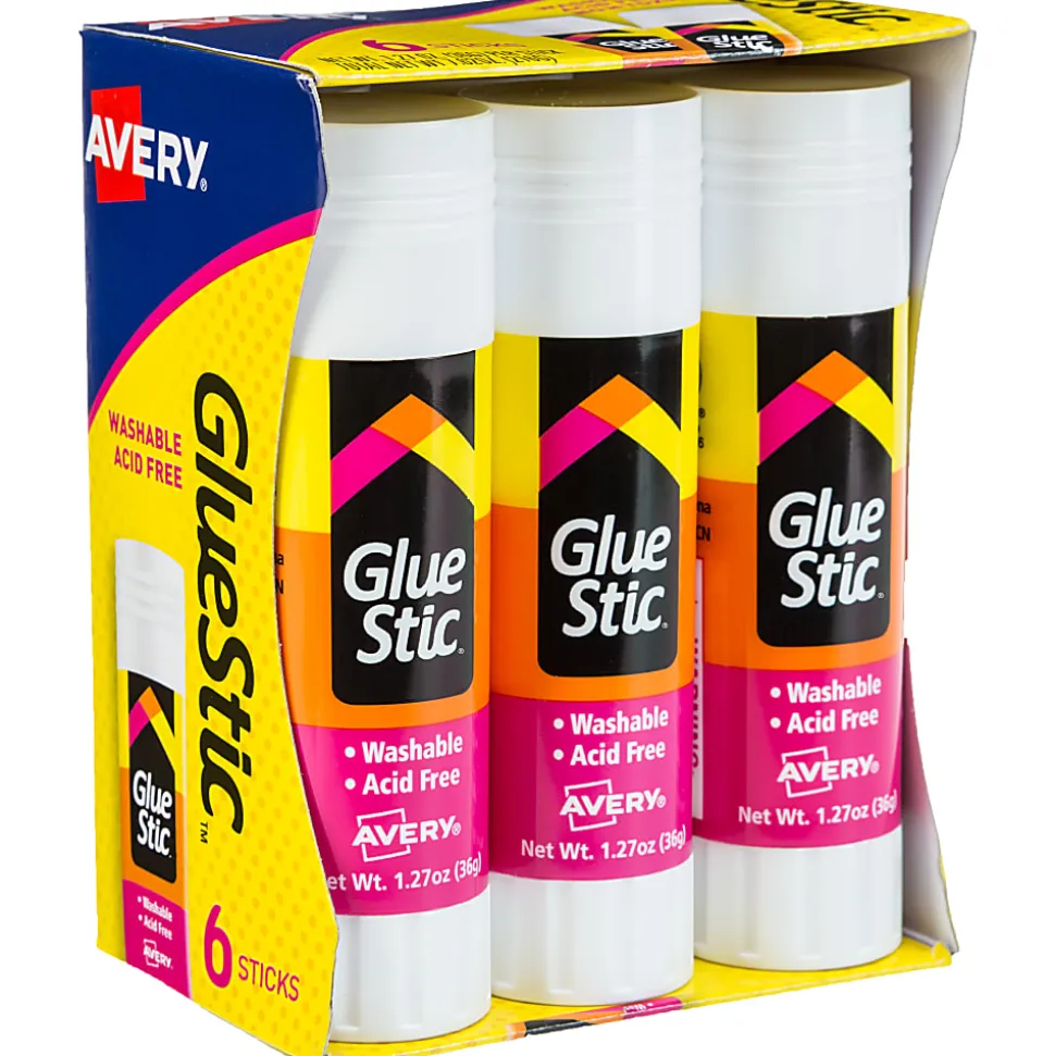 Avery® Permanent Glue Stic™, Washable, Non-Toxic, 1.27oz, 6 Total Glue Sticks