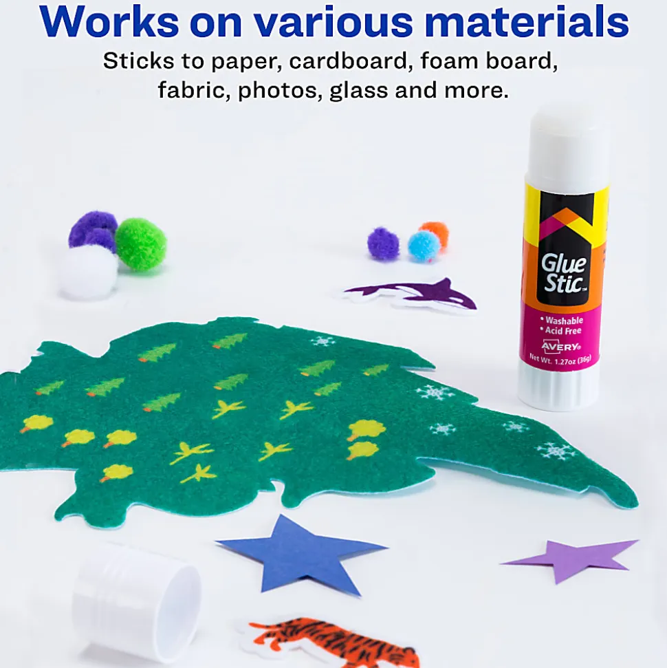 Avery® Permanent Glue Stic™, Washable, Non-Toxic, 1.27oz, 6 Total Glue Sticks