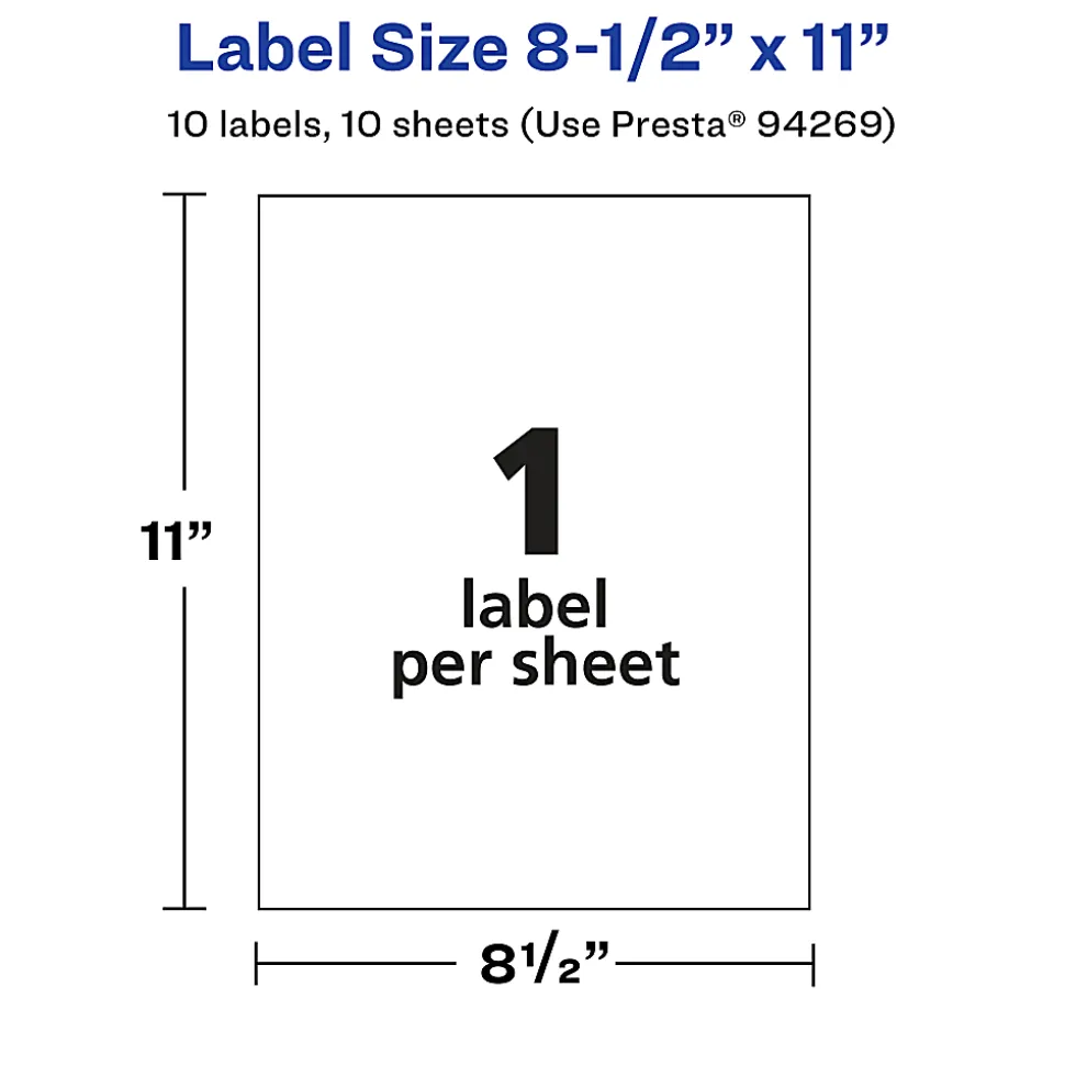Avery® Permanent Labels, 94269-CMF10, Rectangle, 8-1/2" x 11", Matte Clear, Pack Of 10