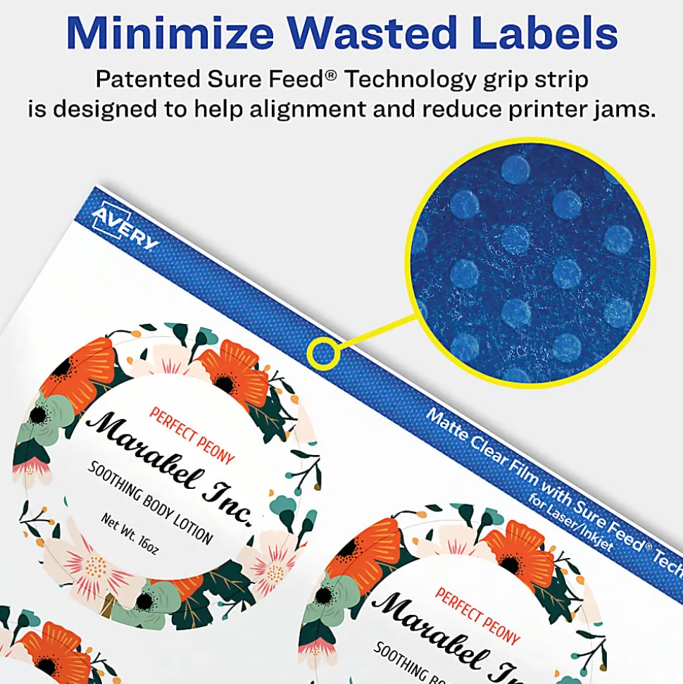 Avery® Permanent Labels With Sure Feed®, 94501-CMF25, Round, 2", Matte Clear, Pack Of 300