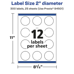 Avery® Permanent Labels With Sure Feed®, 94501-CMF25, Round, 2