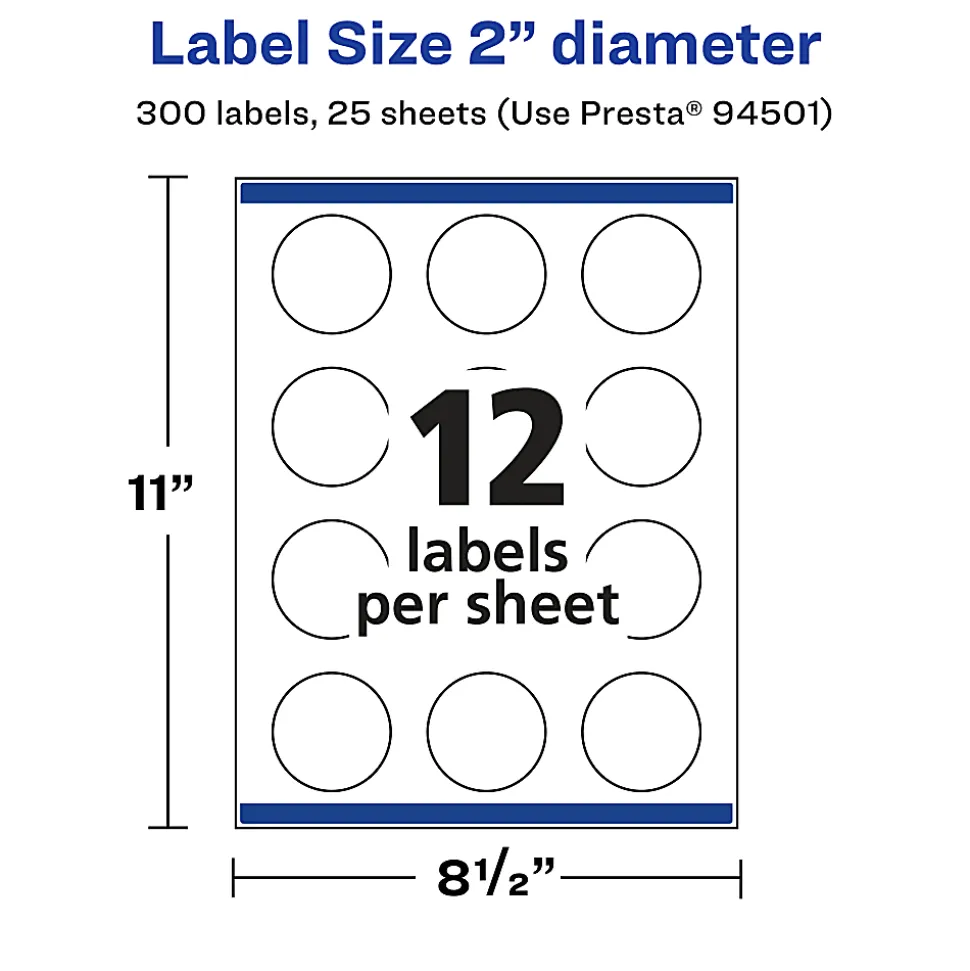 Avery® Permanent Labels With Sure Feed®, 94501-CMF25, Round, 2", Matte Clear, Pack Of 300