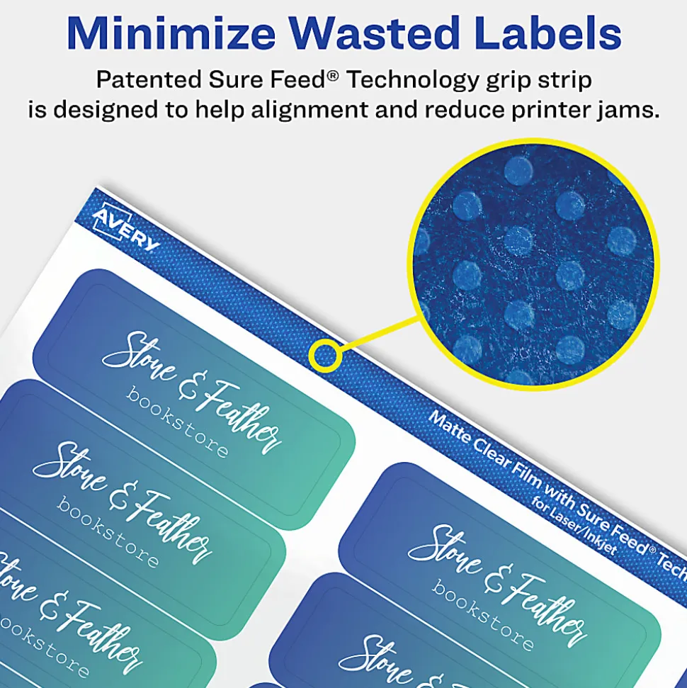 Avery® Permanent Labels With Sure Feed®, 94107-CMF25, Square, 2" x 2", Matte Clear, Pack Of 300