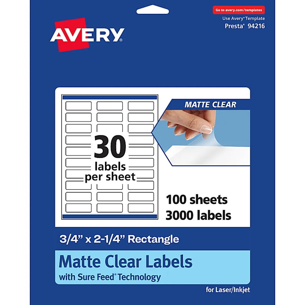 Avery® Permanent Labels With Sure Feed®, 94107-CMF25, Square, 2" x 2", Matte Clear, Pack Of 300