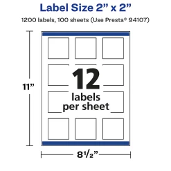 Avery® Permanent Labels With Sure Feed®, 94107-CMF100, Square, 2