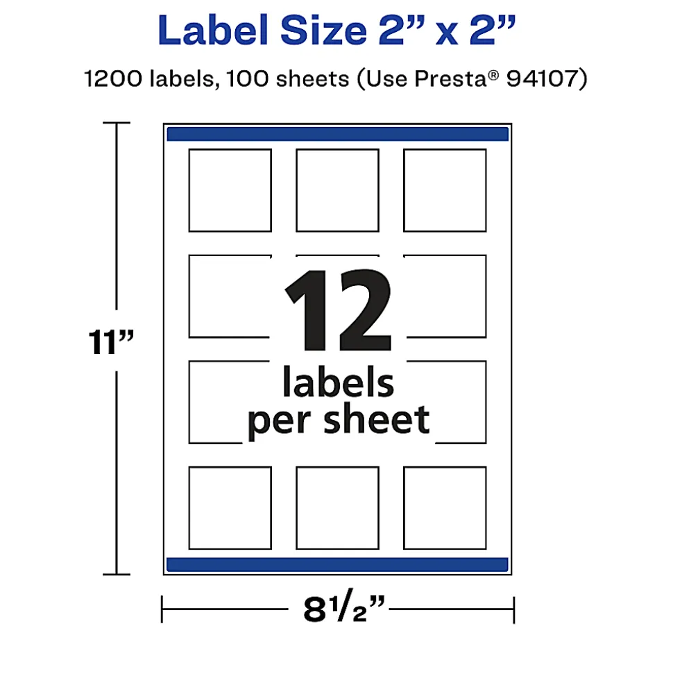 Avery® Permanent Labels With Sure Feed®, 94107-CMF100, Square, 2" x 2", Matte Clear, Pack Of 1,200