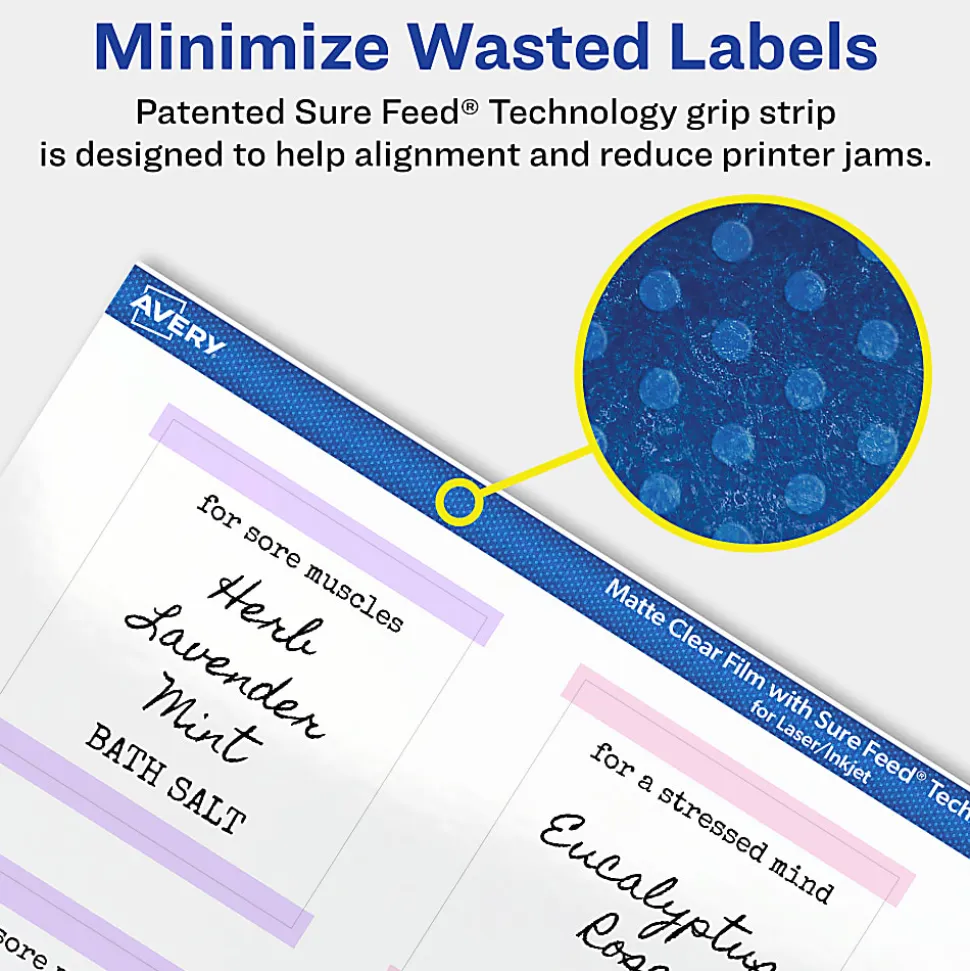 Avery® Permanent Labels With Sure Feed®, 94107-CMF100, Square, 2" x 2", Matte Clear, Pack Of 1,200